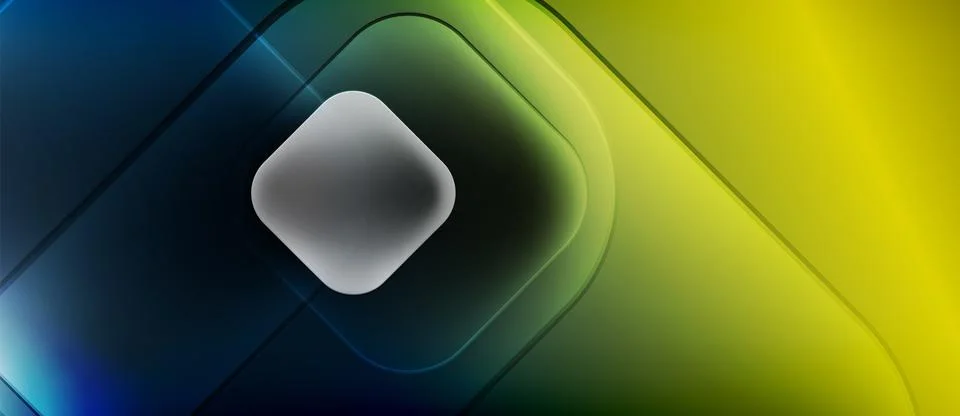 Abstract composition featuring layered shapes, gradients. Blue, green, yellow Illustrazione stock
