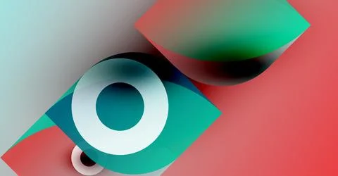 Abstract composition featuring layered shapes, vibrant colors. Turquoise, coral, Illustrazione stock