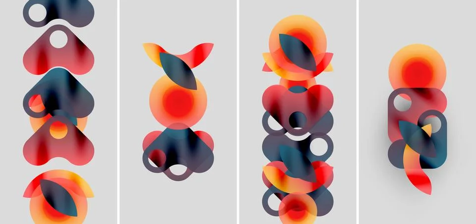 Abstract composition featuring layered, translucent circles. Warm colors blend Stock Illustration