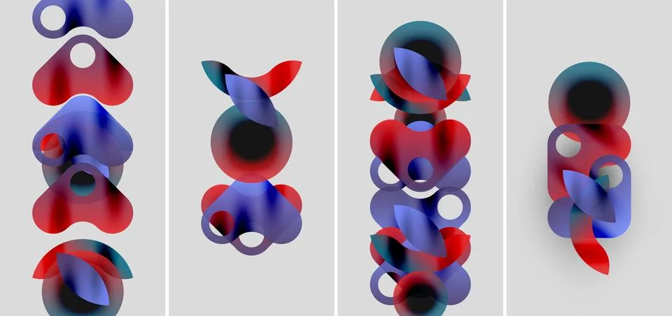 Abstract composition featuring layered, translucent circles. Red, blue hues Stock Illustration