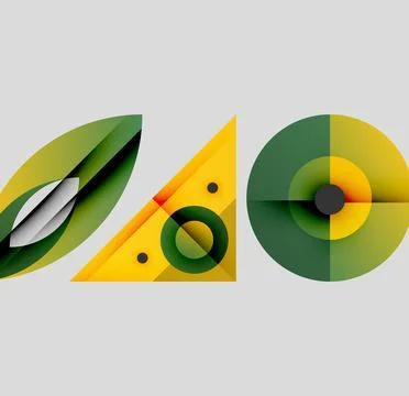 Abstract composition featuring leaf, triangle, circles. Gradient colors dominate Illustrazione stock