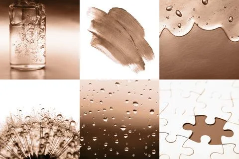 Abstract composition featuring liquid, texture, and puzzle pieces in warm hues Foto stock