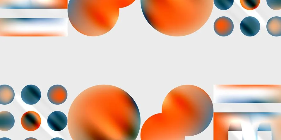 Abstract composition featuring orange spheres, blurred shapes, gray rectangles. Stockillustratie