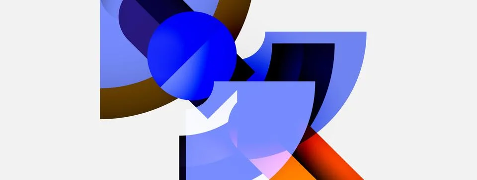 Abstract composition featuring overlapping blue shapes, gradients, plus brown, Stock Illustration