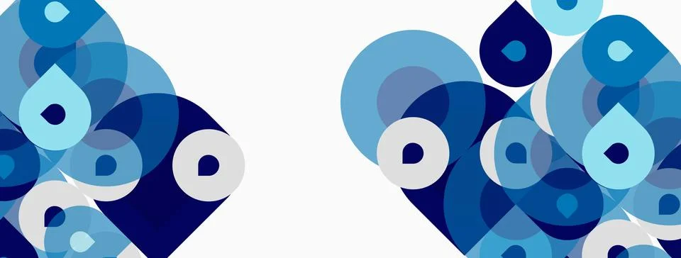 Abstract composition featuring overlapping blue circles, shapes resembling .. 스톡 일러스트