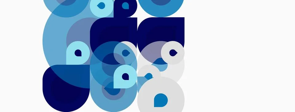 Abstract composition featuring overlapping blue circles, varying sizes, cre.. Stock Illustration