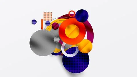 Abstract composition featuring overlapping circles, rectangles, gradients. イラスト素材