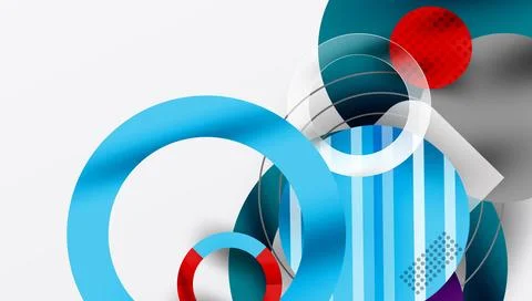 Abstract composition featuring overlapping circles, lines, plus semitransparent Stock Illustration