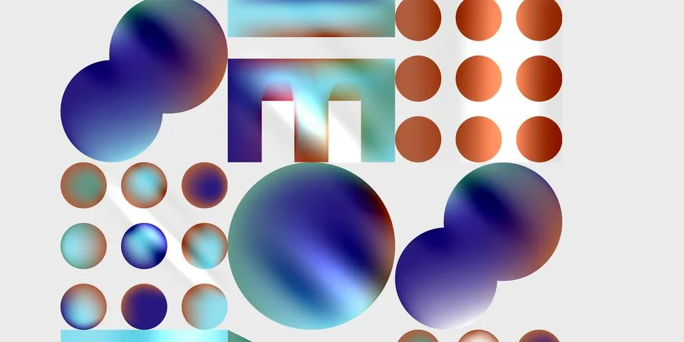 Abstract composition featuring overlapping circles, rectangles, gradients. Blue, イラスト素材