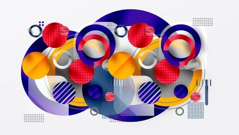 Abstract composition featuring overlapping circles, vibrant colors, geometric 스톡 일러스트