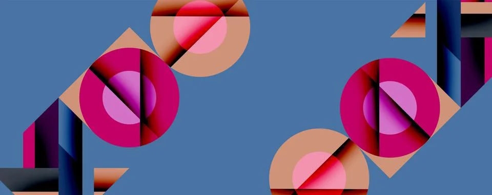 Abstract composition featuring overlapping circles, rectangles. Pink, peach, Stock Illustration