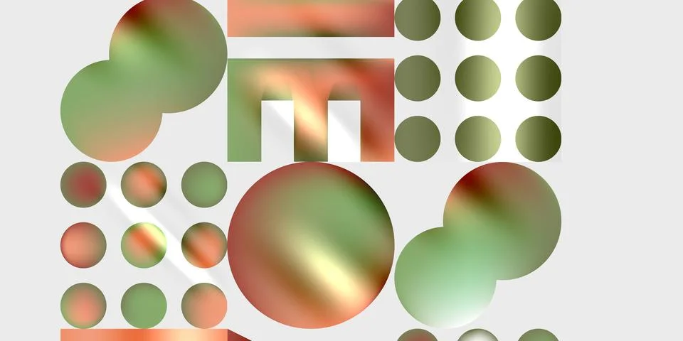 Abstract composition featuring overlapping circles, rectangles, gradients. Soft Stock Illustration
