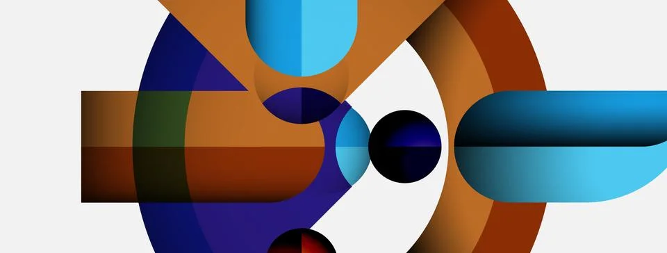 Abstract composition featuring overlapping circles, rectangles. Colors include イラスト素材