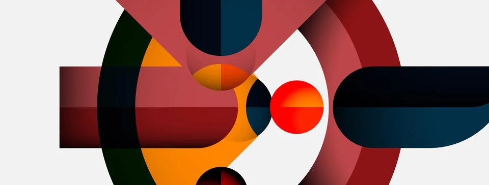 Abstract composition featuring overlapping circles, rectangles. Warm, cool Stock Illustration