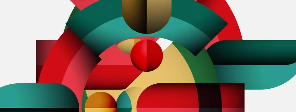 Abstract composition featuring overlapping circles, rectangles. Colors include Stockillustratie