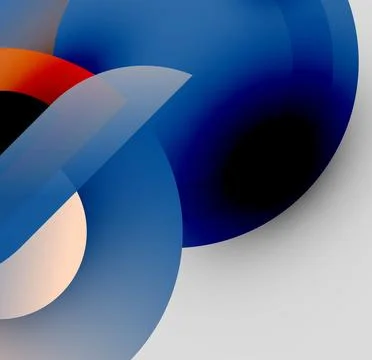 Abstract composition featuring overlapping circles, gradients. Blues dominate Stock Illustration