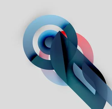 Abstract composition featuring overlapping circles, curves, gradients. Cool Stock Illustration