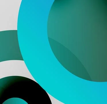 Abstract composition featuring overlapping circles. Shades range from teal to Stock Illustration