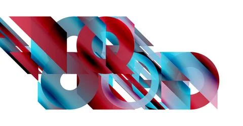 Abstract composition featuring overlapping circles, rectangles, vibrant red, Stock Illustration