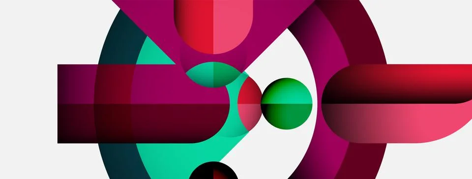 Abstract composition featuring overlapping circles, rectangles. Colors include Illustrazione stock