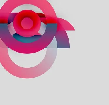 Abstract composition featuring overlapping circles, vibrant pinks, reds, blues. 스톡 일러스트
