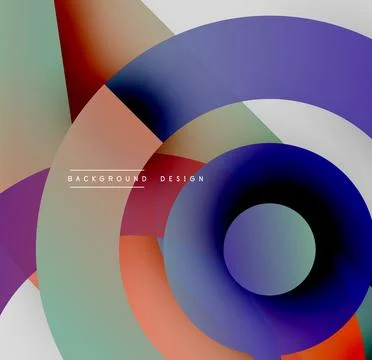 Abstract composition featuring overlapping circles, triangles. Gradient colors Illustrazione stock