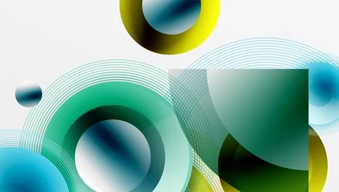 Abstract composition featuring overlapping circles, squares, lines. Colors Illustrazione stock