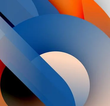 Abstract composition featuring overlapping circles, rectangles. Colors include 스톡 일러스트