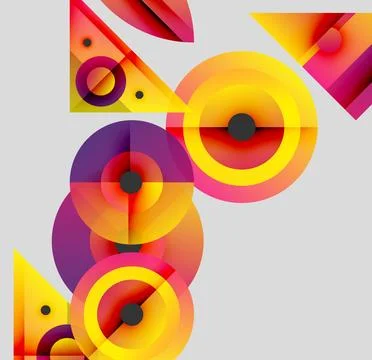 Abstract composition featuring overlapping circles, triangles. Warm colors Stockillustratie