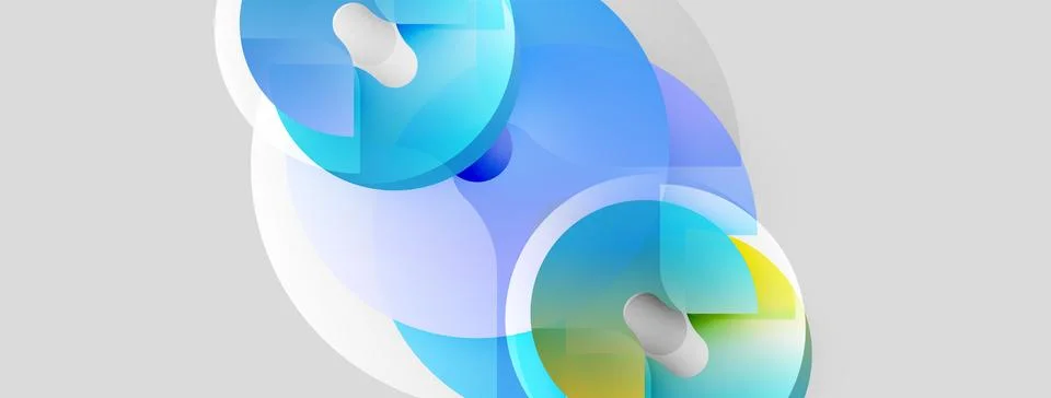 Abstract composition featuring overlapping circles, soft blue hues, white pills. Ilustración de archivo