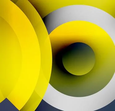 Abstract composition featuring overlapping circles. Yellow, gray, black hues Stock Illustration