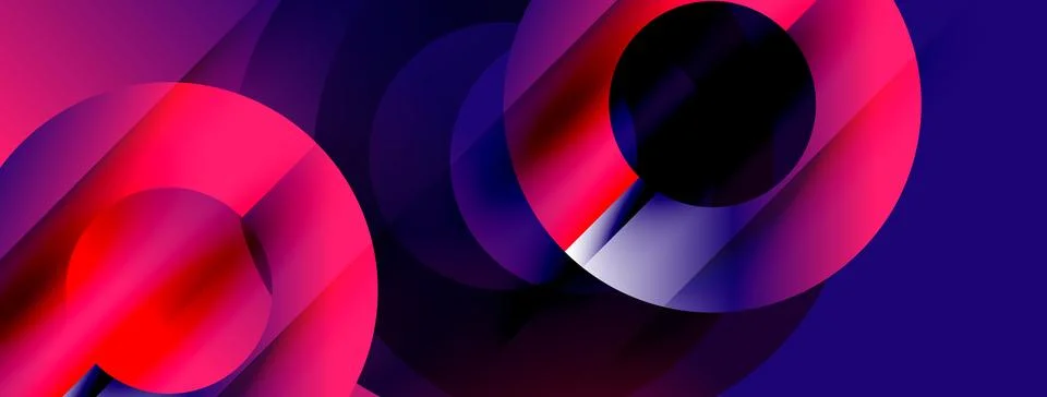 Abstract composition featuring overlapping circles. Vivid magenta, purple hue Stock Illustration
