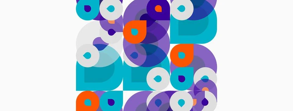 Abstract composition featuring overlapping circles, squares. Colors include 库存插图