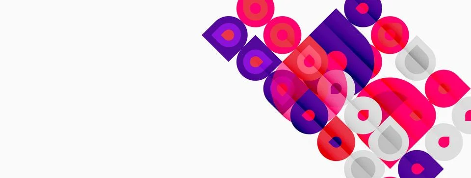 Abstract composition featuring overlapping circles, squares, rectangles. Vi.. Illustrazione stock