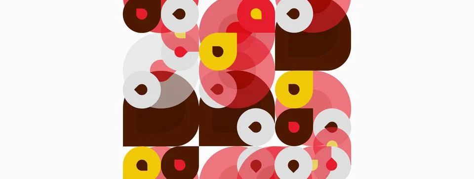 Abstract composition featuring overlapping circles, squares, rectangles. Warm Stock Illustration