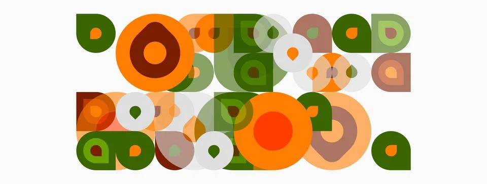 Abstract composition featuring overlapping circles, squares, muted orange, .. Illustrazione stock