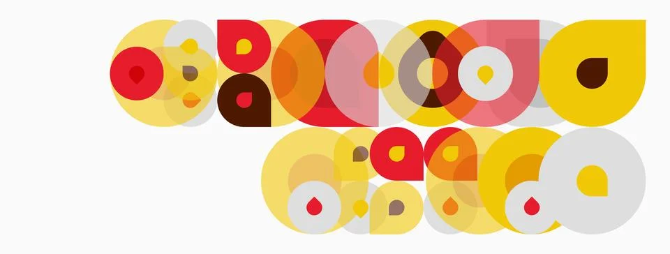 Abstract composition featuring overlapping circles, rectangles. Colors includ Illustrazione stock