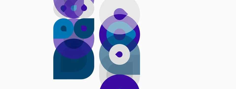 Abstract composition featuring overlapping circles, squares, varying shades Illustrazione stock