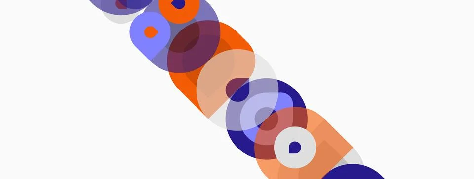 Abstract composition featuring overlapping circles, orange, purple, blue hues Stock Illustration