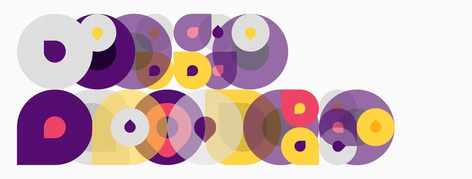 Abstract composition featuring overlapping circles. Purple, yellow, lavender Stock Illustration