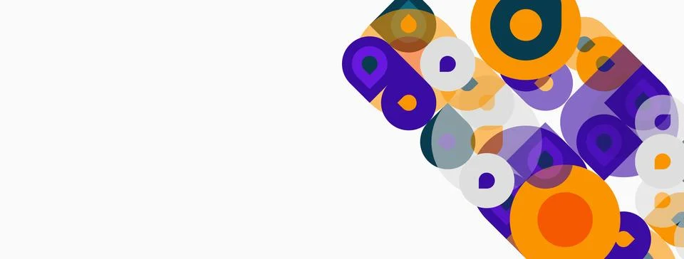 Abstract composition featuring overlapping circles, squares, rectangles. Colo 스톡 일러스트