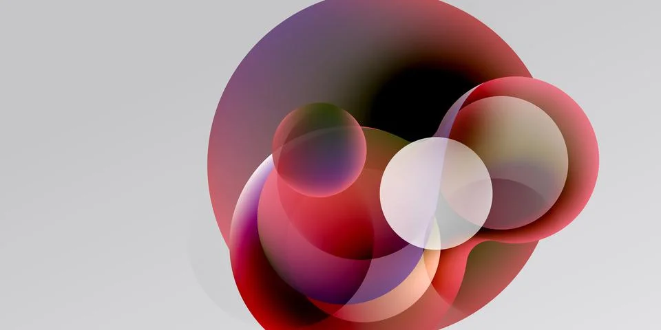 Abstract composition featuring overlapping circles. Shades range from deep re Illustrazione stock