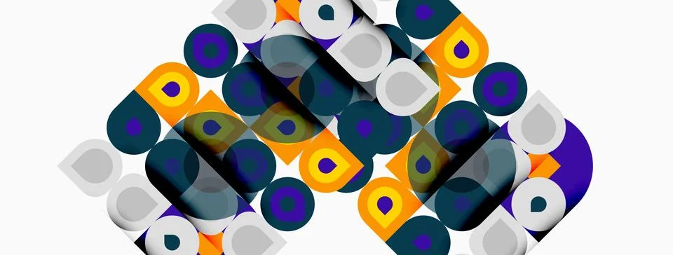 Abstract composition featuring overlapping circles, squares, rectangles. Colo Stockillustratie