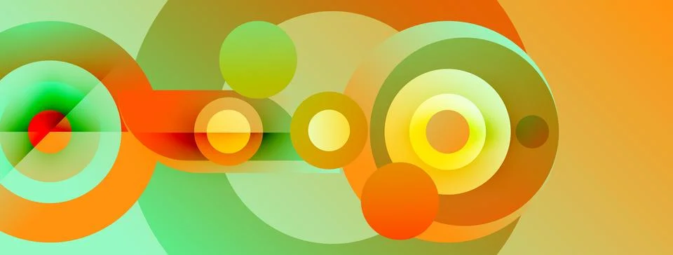 Abstract composition featuring overlapping circles, vibrant colors. Orange, Stock Illustration