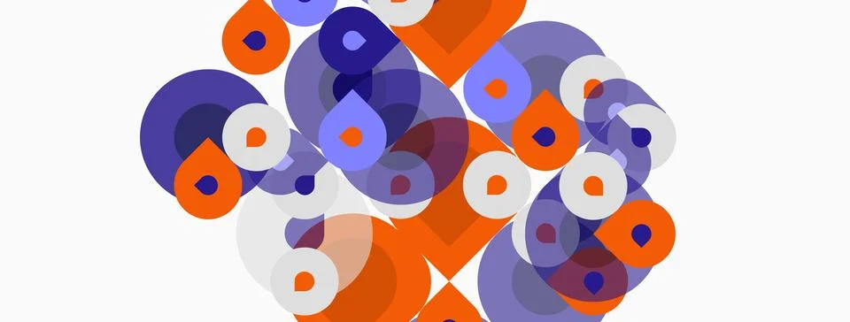 Abstract composition featuring overlapping circles. Orange, purple hues dom.. Ilustración de archivo