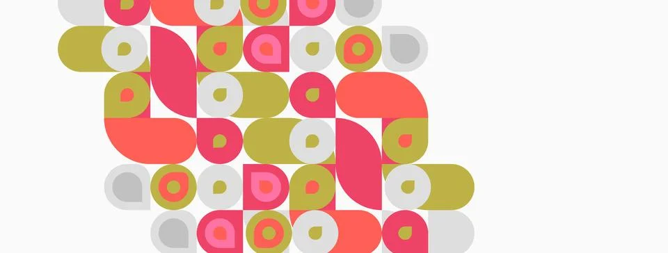 Abstract composition featuring overlapping circles, rectangles. Colors includ Stockillustratie