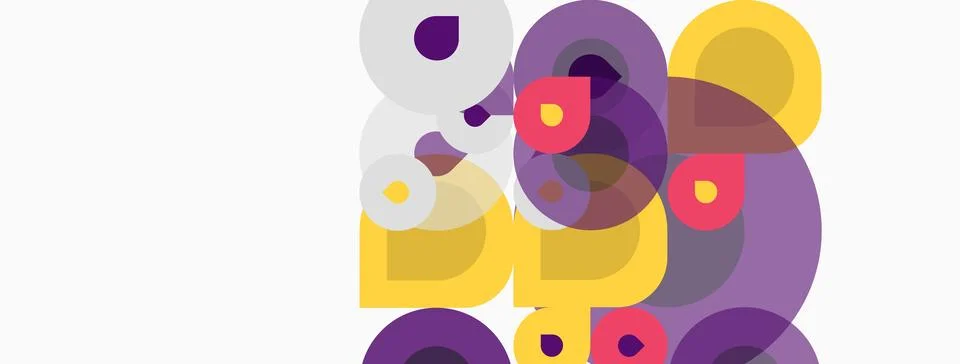 Abstract composition featuring overlapping circles, purple, yellow hues. Stock Illustration