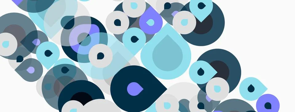 Abstract composition featuring overlapping circles, squares. Shades range fro Stock Illustration