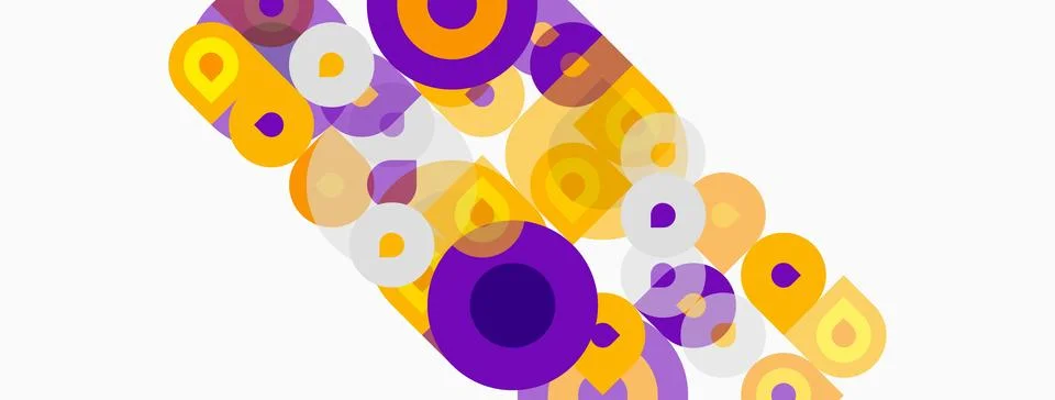 Abstract composition featuring overlapping circles, purple, yellow hues. Stock Illustration