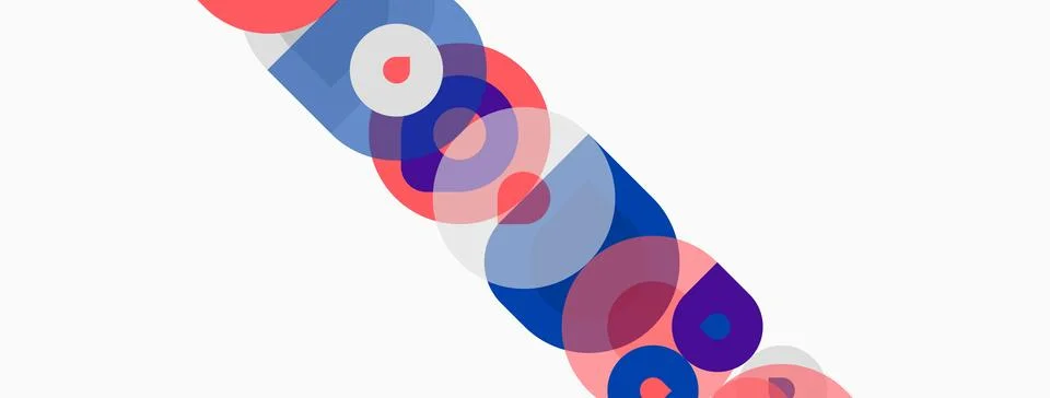 Abstract composition featuring overlapping circles. Colors include blue, pink Stock Illustration